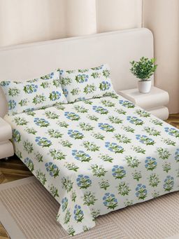 FABINALIV - Floral 300TC Cotton Blend Bedsheet With 2 Pillow Covers Multi-Color King