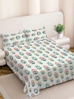 FABINALIV - Floral 300TC Cotton Blend Bedsheet With 2 Pillow Covers Multi-Color King