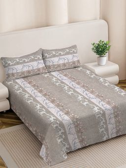 FABINALIV - Floral 300TC Cotton Blend Bedsheet With 2 Pillow Covers Beige King