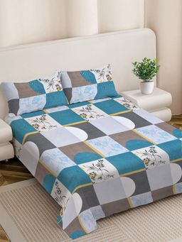 FABINALIV - Geometric 300TC Cotton Blend Bedsheet With 2 Pillow Covers Multi-Color King