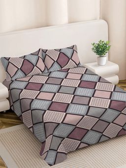 FABINALIV - Geometric 300TC Cotton Blend Bedsheet With 2 Pillow Covers Multi-Color King