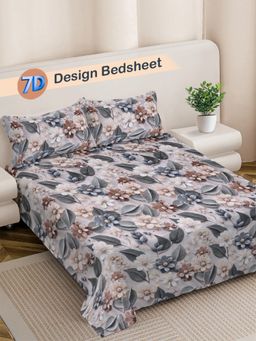 FABINALIV - Floral 300TC Cotton Blend 7D Bedsheet With 2 Pillow Covers Multicolor King