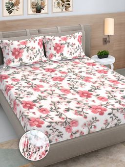 FABINALIV - Multicolor Floral 300TC Cotton Blend 7D Fitted Bedsheet With 2 Pillow Covers King