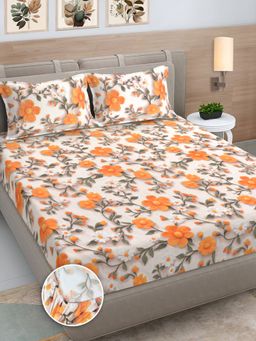 FABINALIV - Multicolor Floral 300TC Cotton Blend 7D Fitted Bedsheet With 2 Pillow Covers King