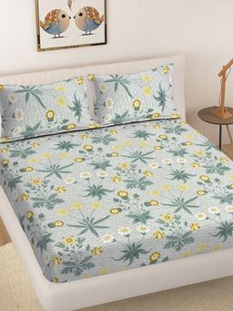 FABINALIV - Multicolor Floral 300TC Cotton Blend Fitted Bedsheet With 2 Pillow Covers King