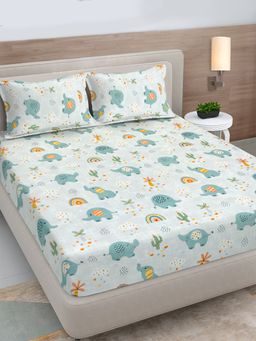 FABINALIV - Multicolor Cartoon Print 300TC Cotton Blend Fitted Bedsheet With 2 Pillow Covers King
