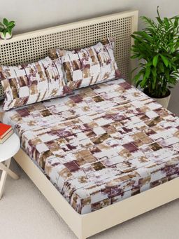 FABINALIV - Geometric 300TC Cotton Blend Fitted Bedsheet With 2 Pillow Covers King