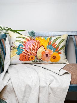 Zeba World - Multicolor Floral Embroidered And Printed Linen Cushion Cover