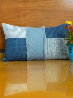 Zeba World - Blue Patchwork And Frayed Detailed Polycotton Cushion Cover