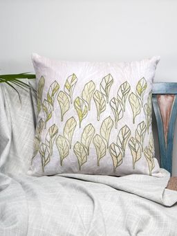 Zeba World - White Leaf Embroidered Linen Cushion Cover