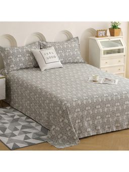 Story@Home - 300TC Microfiber Bedsheet With 2 Pillow Covers Grey & Off-White King