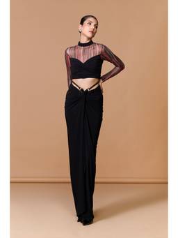S&N by Shantnu Nikhil - Black Sheer Drape Top