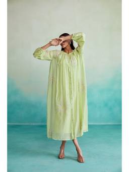 THE RIGHT CUT - Lime Hand Embroidered Oversized Dress