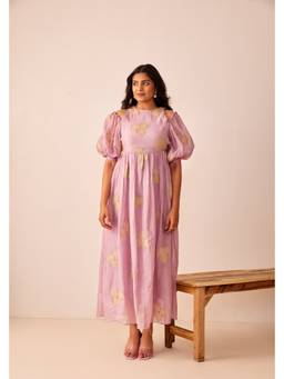 THE RIGHT CUT - Lavender Chanderi Silk Hand Embroidered Dress