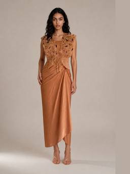 VANSHIKA AGARWAL LABEL - Mustard Alder Overlay with Dress