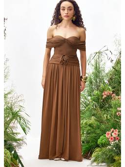 ZABELLA - Brown Nina Drape Gown
