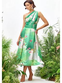 ZABELLA - Green Camilla Printed One Shoulder Midi Dress
