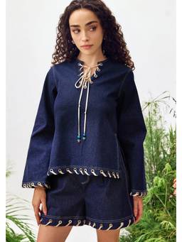 ZABELLA - Navy Blue Emilia Denim Tunic Top with Mini Skirt