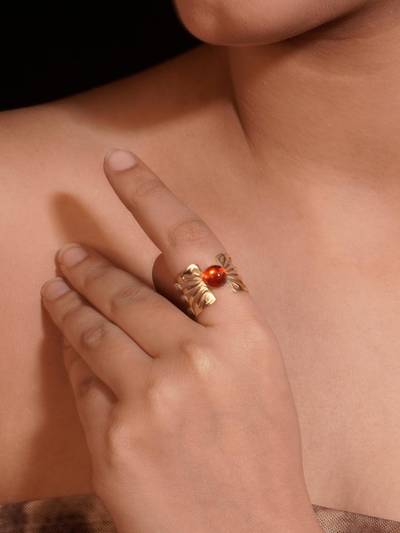 Gold Plated Adjustable Ring with Cherry Red Stone