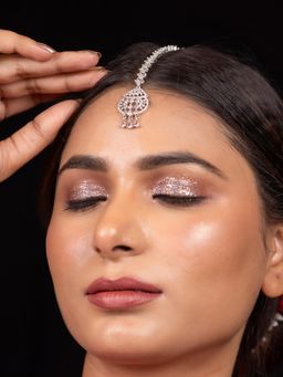 Niscka - Luxury Silver Plated White American Diamond Maangtikka