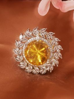 Niscka - Rhodium-Plated Adjustable Ring Yellow American Diamonds