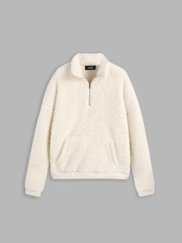 Cider - Fleece Stand Collar Solid Pocket Sweatshirt