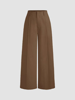 Cider - Linen-blend High Rise Solid Pocket Wide Leg Trousers