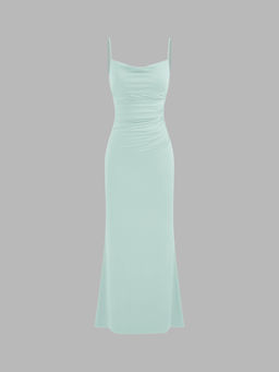 Cider - Cowl Neck Ruched Backless Maxi Dress