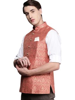 Manyavar - Mens Rust Art Silk Festive Wear Nehru Jacket