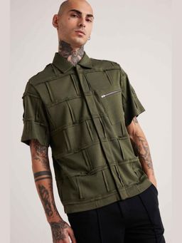 Muvazo - Olive Mine Craft Zip-Up Shirt