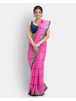 Angoshobha - Handloom Pure Cotton Tant Saree In Pink