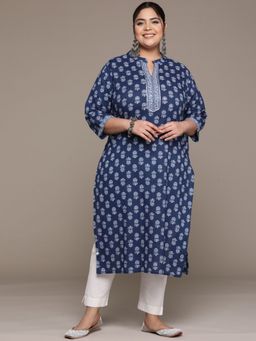 Readiprint - Straight Style Cotton Fabric Navy Blue Kurta