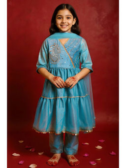 Little Carrot - Blue Anarkali Kurta & Pant with Dupatta for Girls