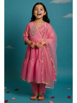 Little Carrot - Pink Anarkali Kurta & Pant with Dupatta for Girls