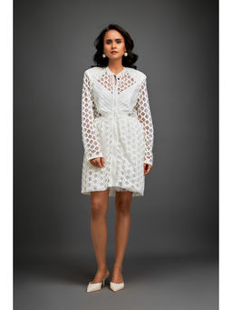 Deepika Arora - Womens Self Design White Dress, Inner (Set of 2)