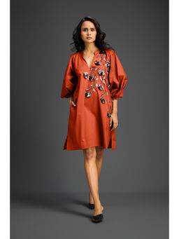 Deepika Arora - Womens Embroidered Rust Dress