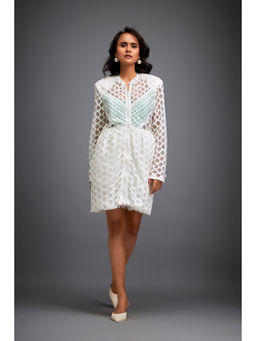 Deepika Arora - Womens Self Design White Dress, Inner (Set of 2)