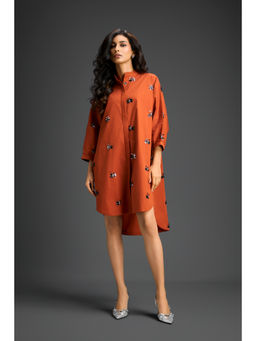 Deepika Arora - Womens Embellished Rust Dress