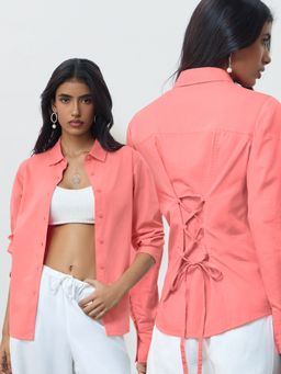 The Souled Store - Originals Back Tie-Up: Coral Women Shirt