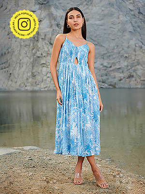 Buy House of Soi Blue Blaze Printed Midi Dress Online