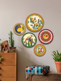 The Castle Decor - Madhubani Wall Plates Set Of 5-Multi-Color