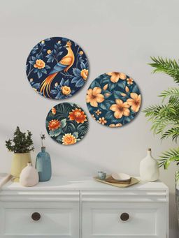 The Castle Decor - Floral Bird Wall Plates Set Of 3 Multi-Color