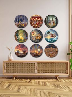 The Castle Decor - Ramayan Wall Plates - Set Of 9-Multi-Color