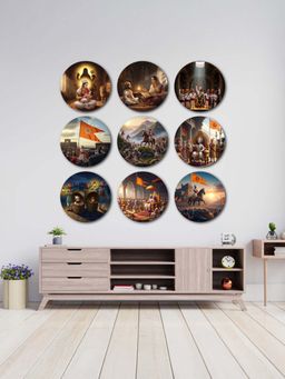The Castle Decor - Chhatrapati Shivaji Maharajindian Legend Wall Plates - Set Of 9-Multi-Color