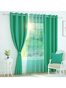 Story@Home - 215 Cm (7 Ft) Door Polyester, Silk Blackout Solid Curtains (Pack Of 3) (Teal & Mint)