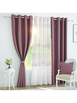 Story@Home - (7 Ft) Door Polyester, Silk Blackout Solid Curtains (Pack Of 3) (Burgundy & Off White)