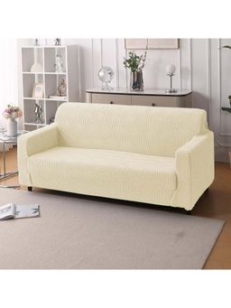 House of Quirk - Cream Double Seater Sofa Cover Premium Jacquard Fabric Soft Stretchable Couch