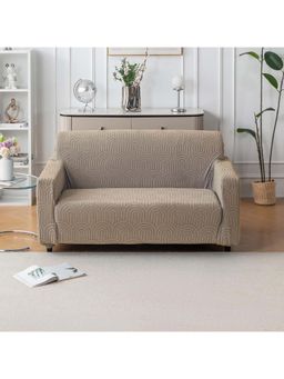 House of Quirk - Khaki Double Seater Sofa Cover Premium Jacquard Fabric Soft Stretchable Couch