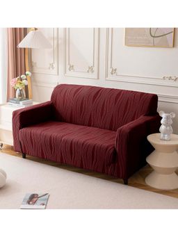 House of Quirk - Maroon Two Seater Sofa Cover Universal Jacquard Waterproof Cover For Couch