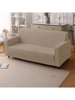 House of Quirk - Khaki Two Seater Sofa Cover Woven Pattern Anti Spill Resistant & Washable